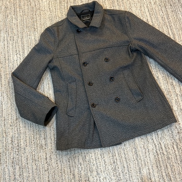 Gray with black buttons Pea coat jacket xl​​ - Picture 3 of 17